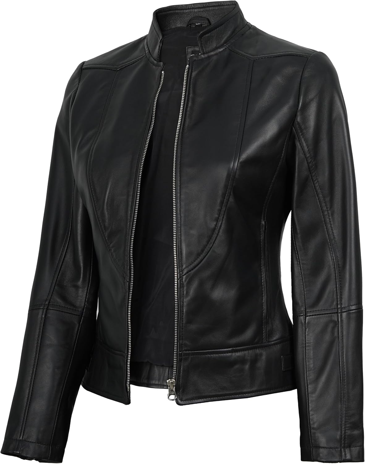 Blingsoul Leather Jacket Women - Cafe Racer Real Lambskin Womens Leather Jacket
