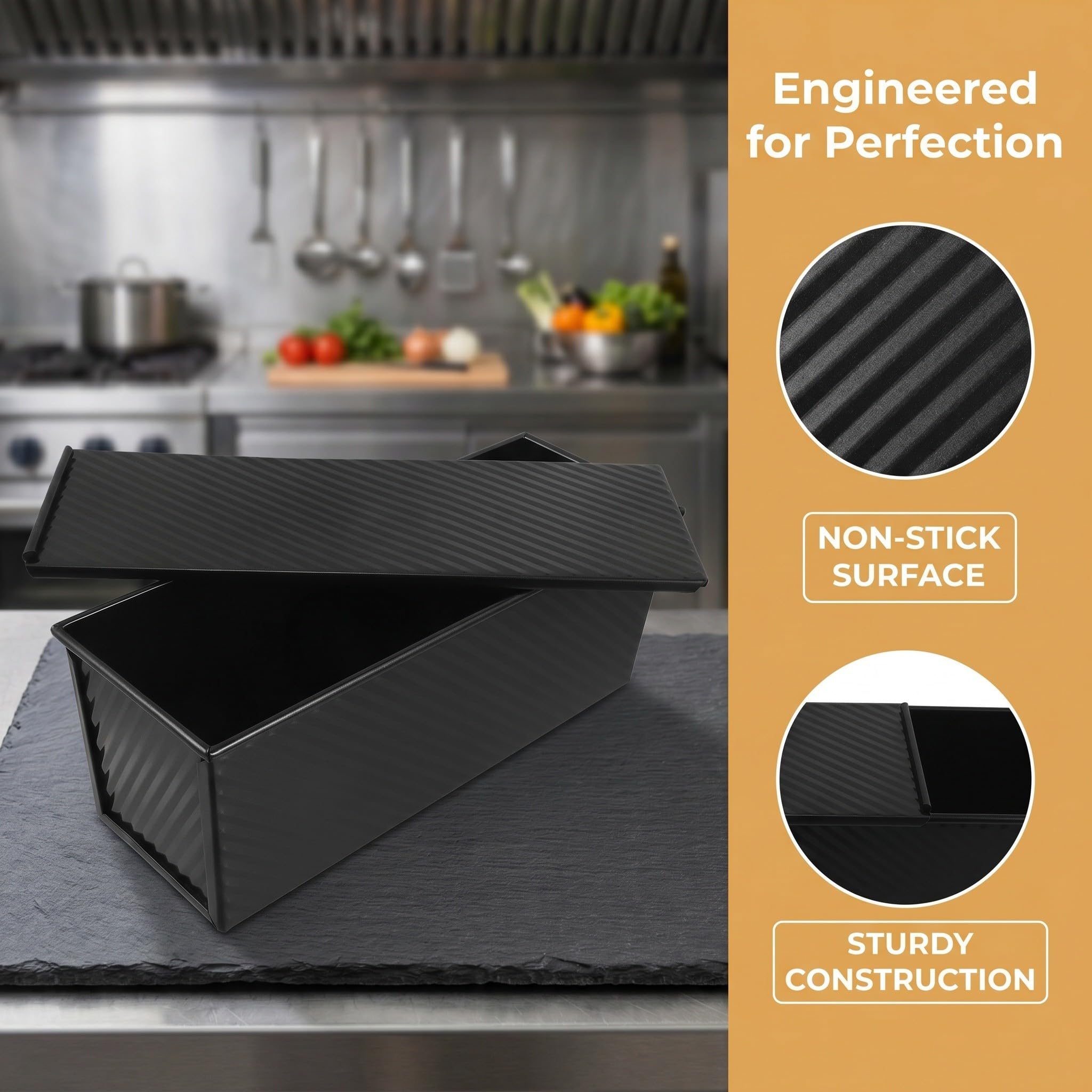 Moule à Toast Rectangulaire avec Couvercle, Acier au Carbone, Noir