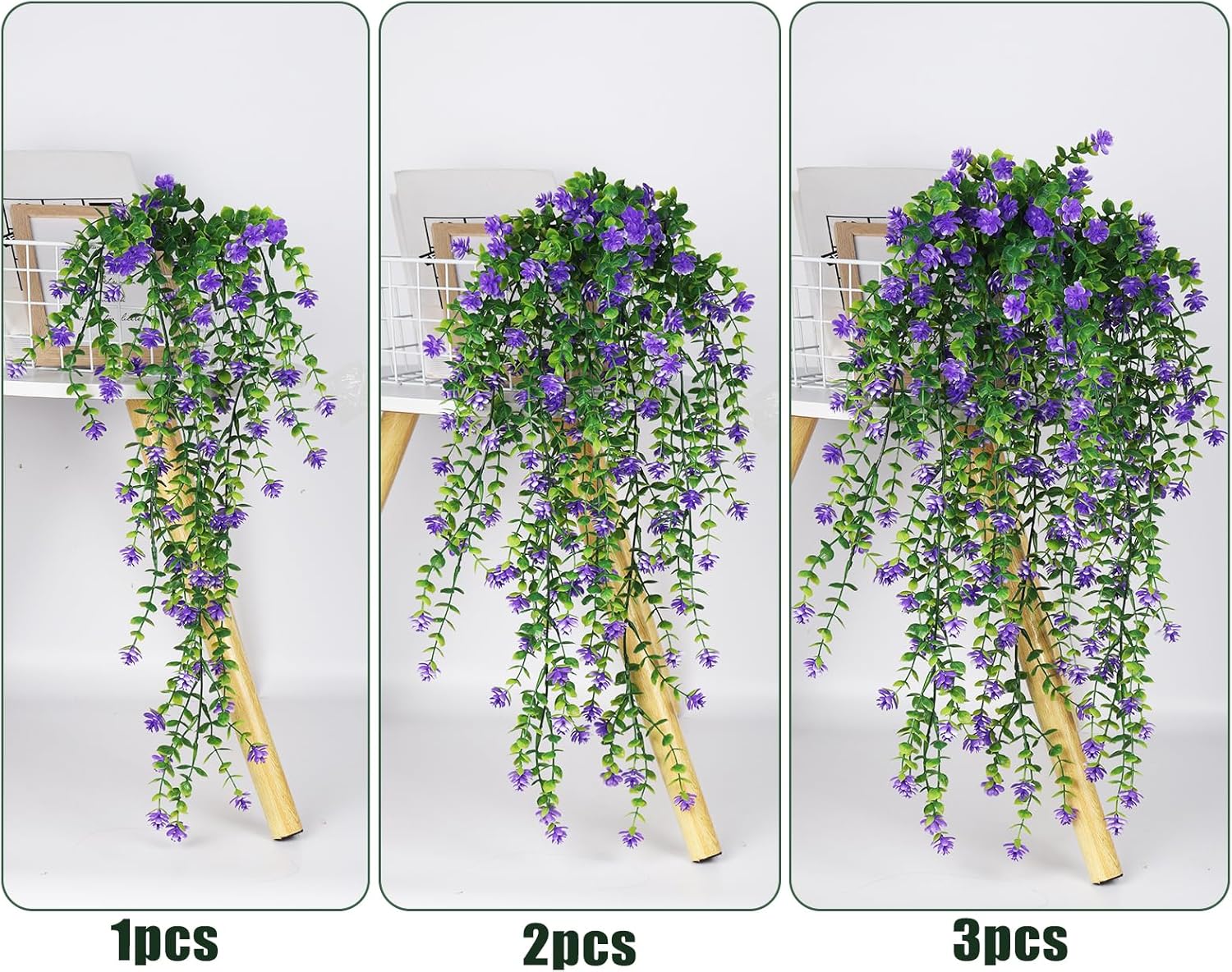 RECUTMS Vine Plant Fake Ferns Plants Large Faux Artificial Hanging Plants Wall Plants Artificial Hanging Plants Outdoors Fake Hanging Plant Greenery Vine for Outdoor Plants Decor 3 Pcs(Purple) - Image 3