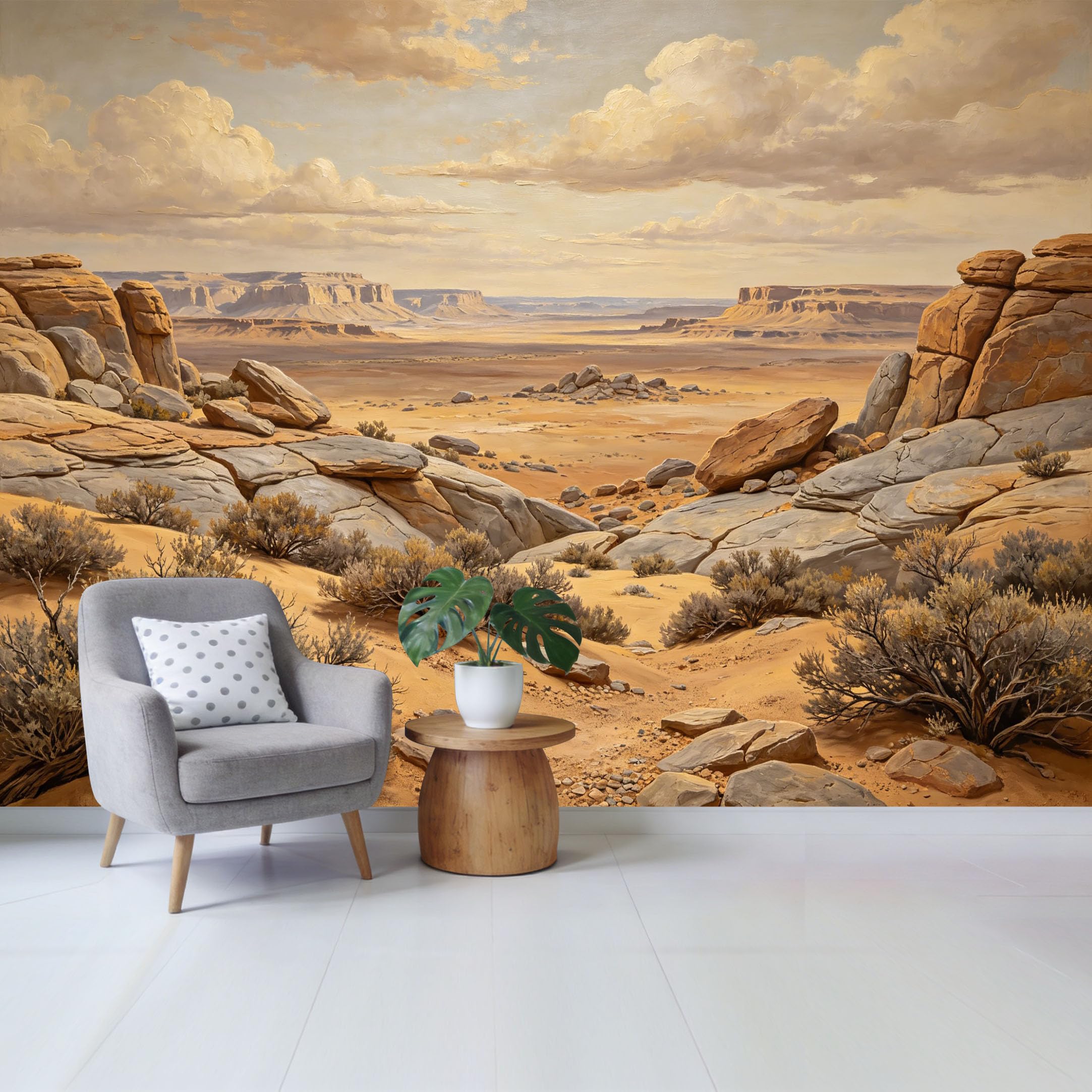 Qzlithotic Yq2605250911 Custom Size Wall Mural Desert Canyon Landscape Oil Painting Style Selfadhesive Wall Fabric Removable Wallpaper For Home Office Decor
