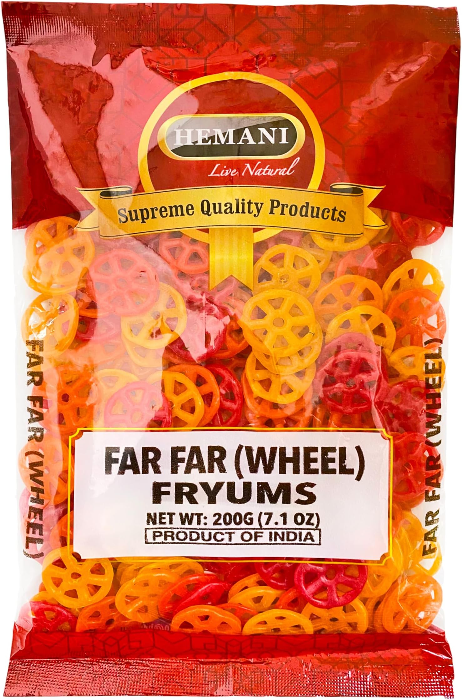 HEMANI Far Far Fryum 7.1 OZ (200g) - Puffed Snack - Ready to Fry - Fried Snacks (Wheel)