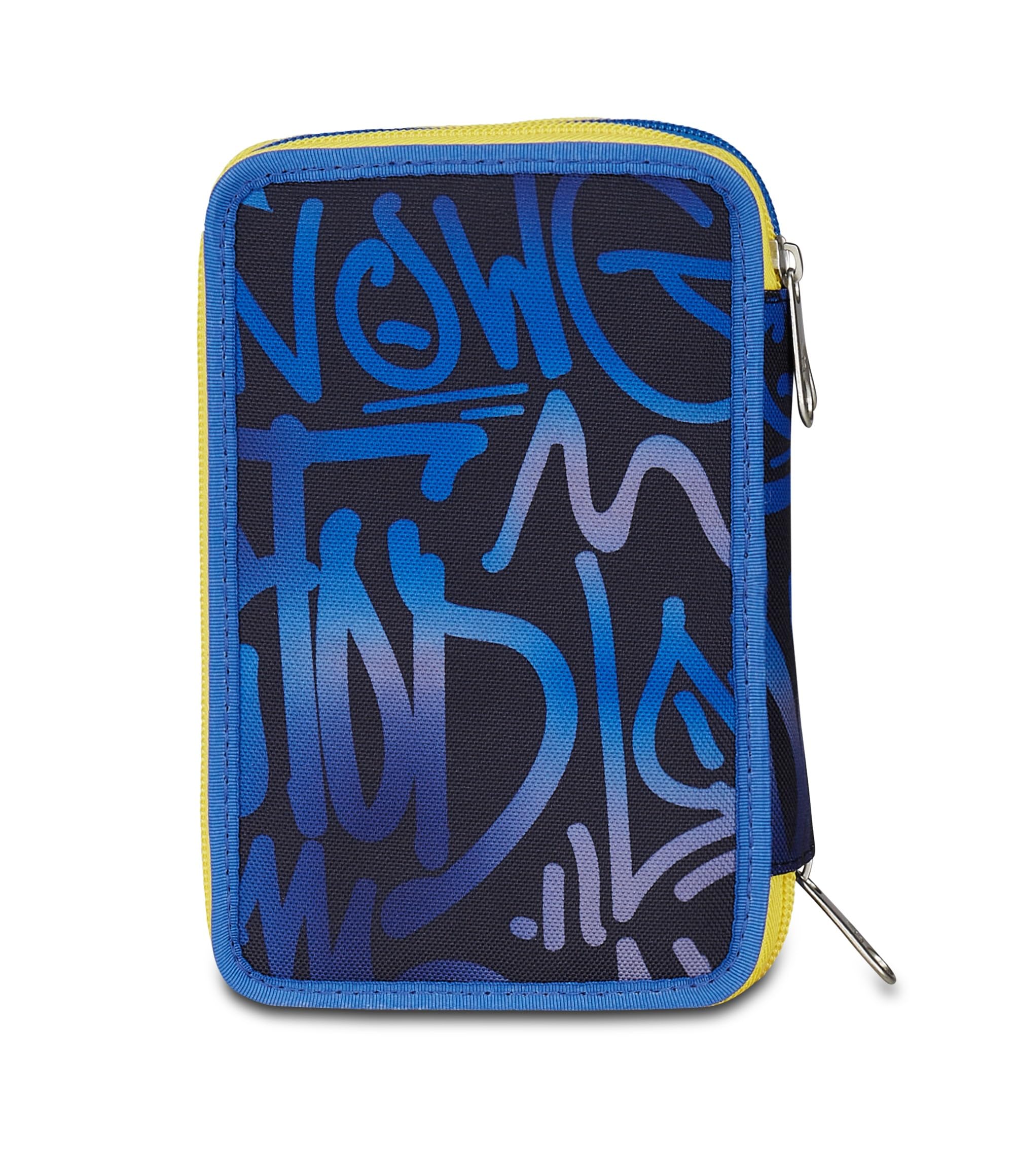 Seven Astuccio Scuola 3 Zip, Blu Giallo, Portapenne Triplo Scomparto Completo Di Penne, Matite, Colori, Accessori Zaino, Scuola Elementare, Bambino