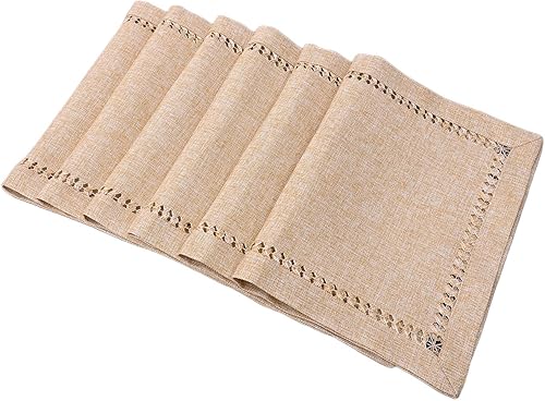 Grelucgo Juego de 6 manteles individuales de mesa de punto vainica hechos a mano color beige, rectangulares de 12 x 18 pulgadas