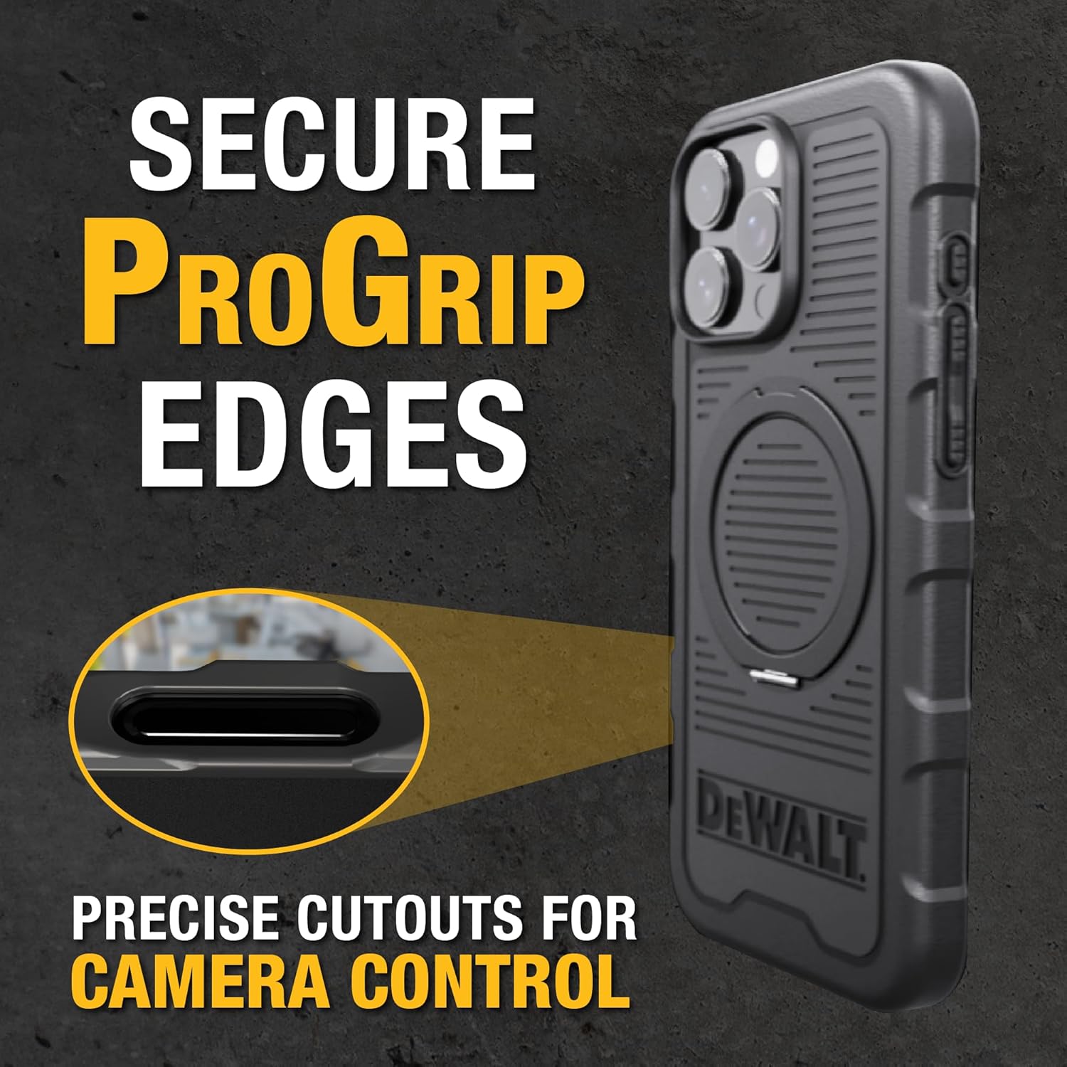 DEWALT 360° Rotatable Magnetic Ring for iPhone 16 Pro Max Case, Heavy Duty Drop Protection Fit for MagSafe w/Stand & Ring Holder, Shockproof Nanobubbles for iPhone 16 Pro Max Phone Case Ostand, Black - Image 6