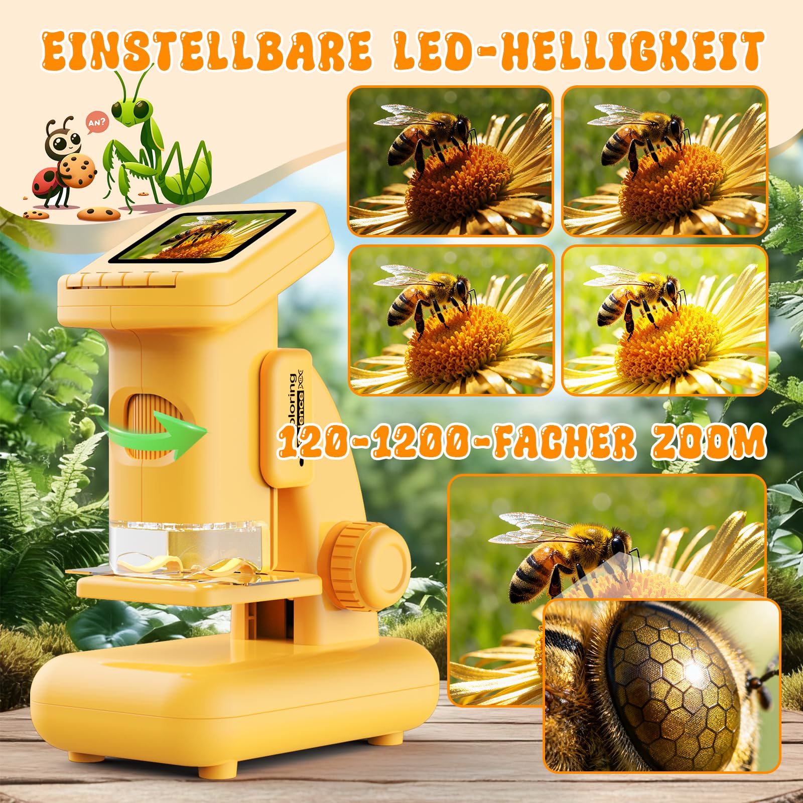 Digitales Mikroskop für Kinder, Experimente für Kinder ab 5 6 7 8 9 10 Kindermikroskop 1000X&2.0" HD Spielzeug ab 5-10 Jahren Taschenmikroskop Geschenk Junge 6-10 Jahre Geburtstagsgeschenk