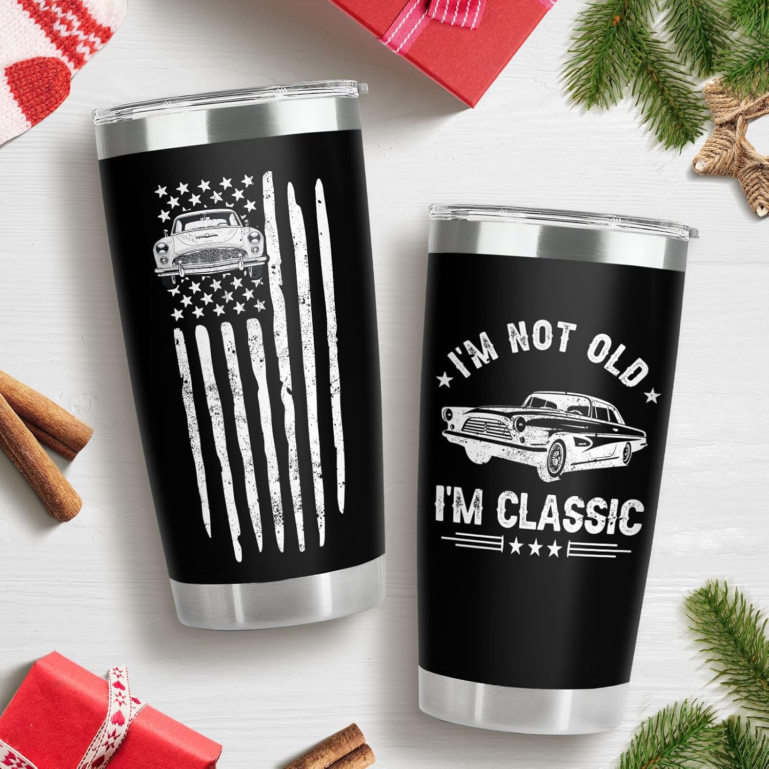 34HD Car Daddy Tumbler 20oz with Lid, I'm Not Old - Classic Quote Insulated Travel Coffee Mug, Funny Dad Retro Cars Design Cup for Father's Day Gift - Birthday Present to Men, Papa and Vintage Lover - Image 2
