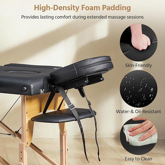 Yaheetech Portable Folding Massage Table, Height-Adjustable Lash Bed, Black