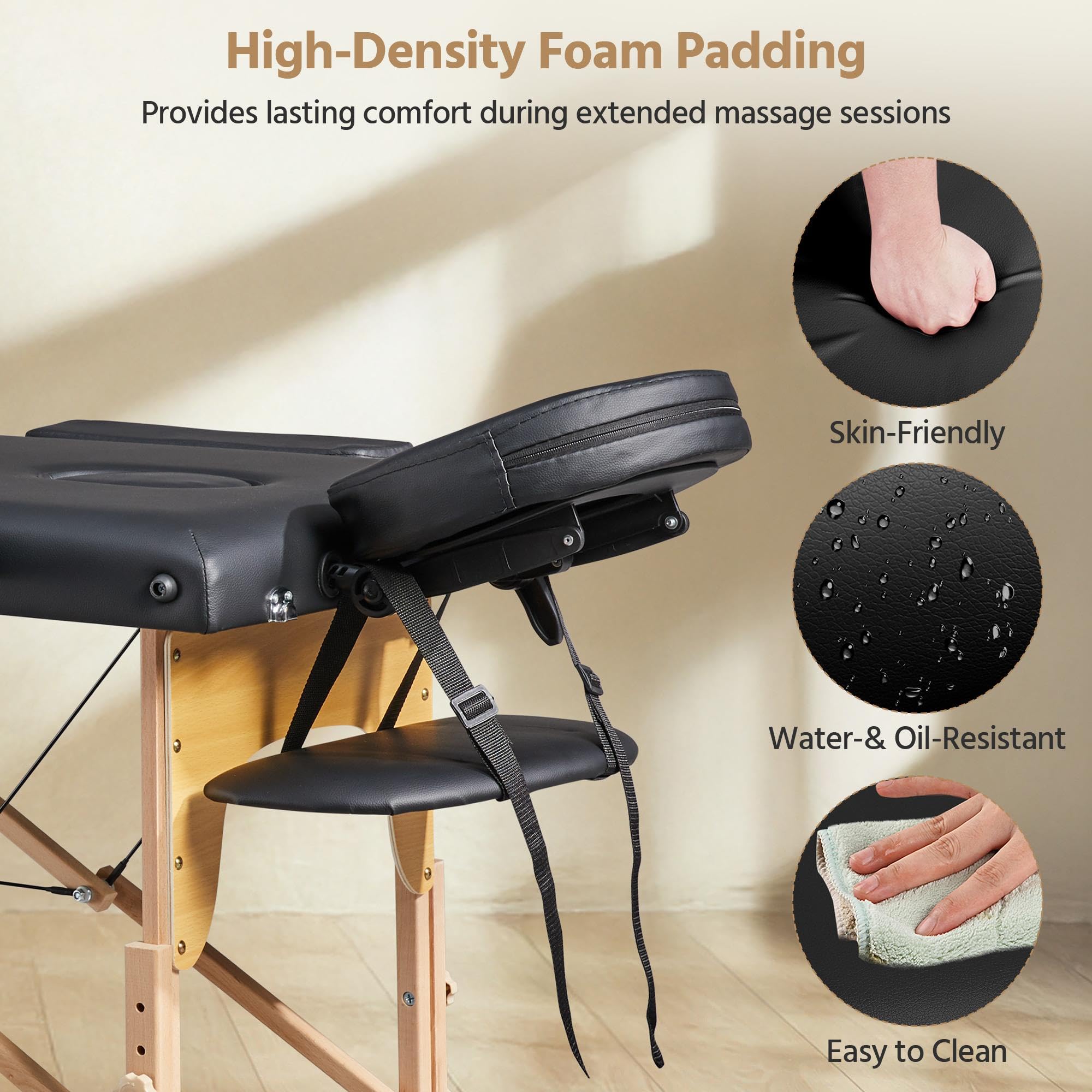 Yaheetech Portable Folding Massage Table, Adjustable Spa Bed, Black