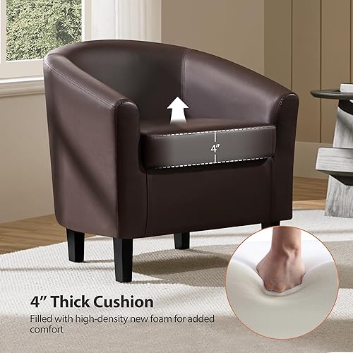 Miniatura 53 de Yaheetech Silla de club de cuero, silla decorativa de piel sintética, sillón moderno para sala de estar con patas de madera y asiento acolchado para