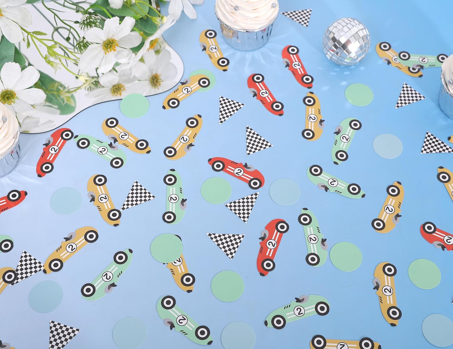 Pink Race Car Confetti - Fast One Birthday Decorations,Racing 1st Birthday Party Confetti,Vintage Racing Party Centerpieces,Race Car Themed Table Wall Decorations Photo Props (1 (COLOURFUL) - Image 7