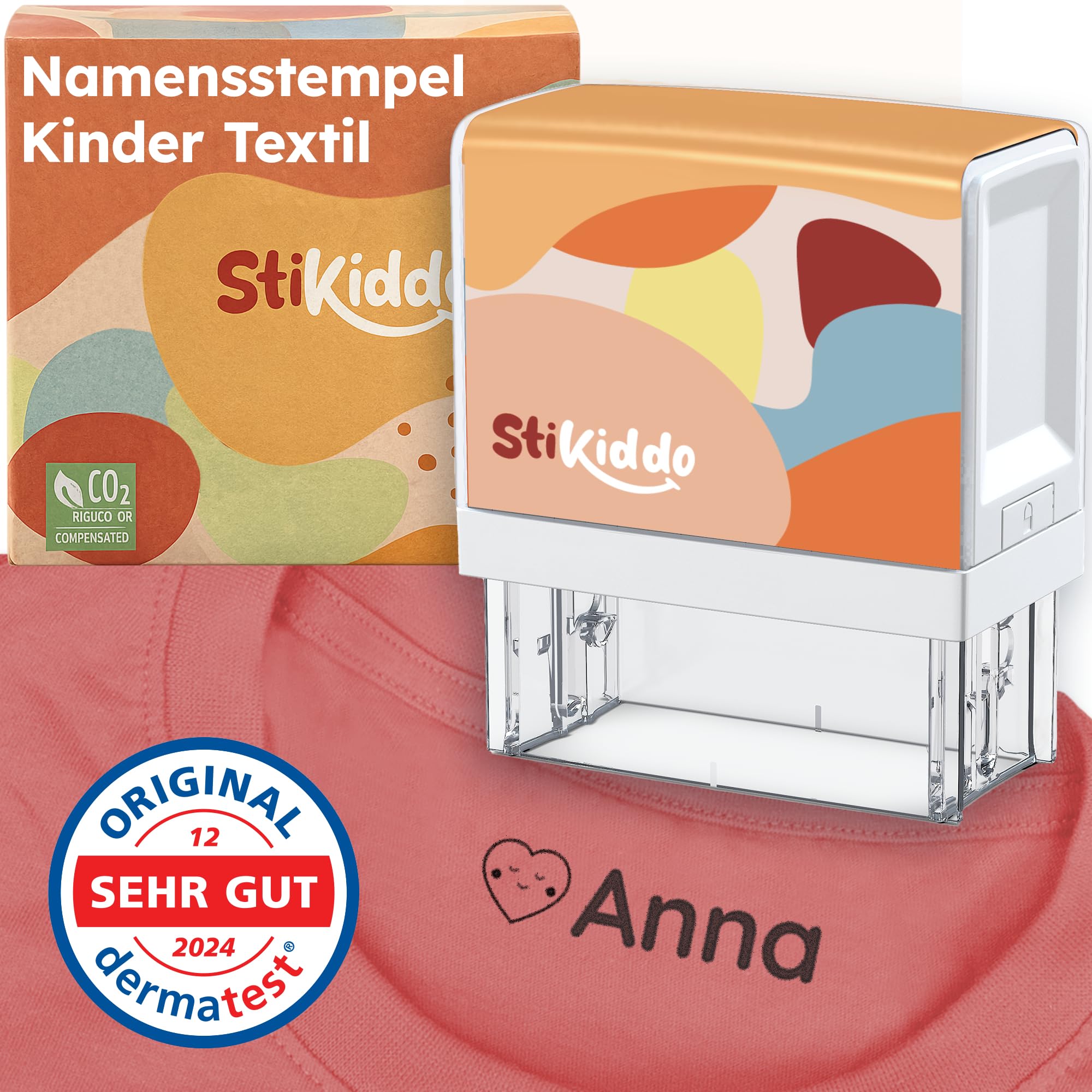 StiKiddo® Namensstempel für Kinder - Für Textil, Kleidung und Papier - Personalisierter und waschmaschinenfester Textilstempel für Kindergarten und Schule