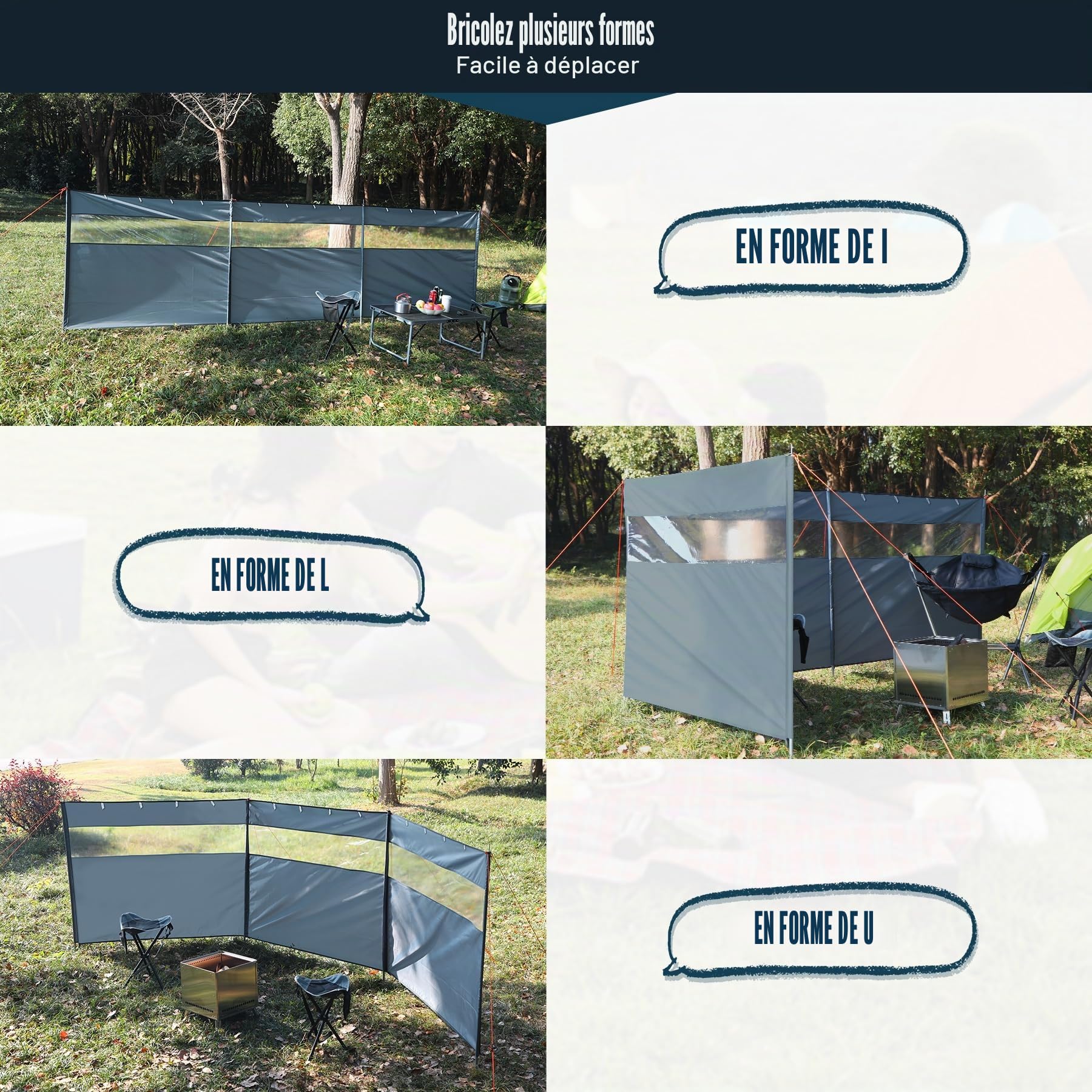 REDCAMP Pare-Vent pour Camping, écran d’intimité extérieur Robuste Bouclier d’intimité de Caravane avec fenêtre supérieure pour Barbecue de Jardin Pique-feu de Camp Plage, Gris/Noir