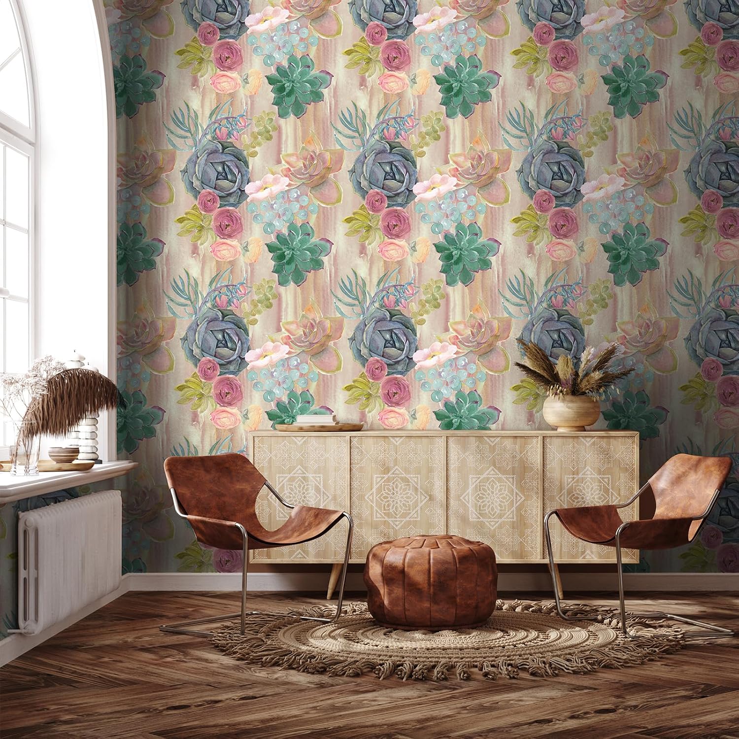 VaryStyle 17.7"x393" Aesthetic Floral Wallpaper Colorful Succulent Cactus Wallpaper Peel and Stick for Farmhouse Vintage Boho Floral Contact Paper for Shelves Walls Renter Friendly Vinyl Wall Paper