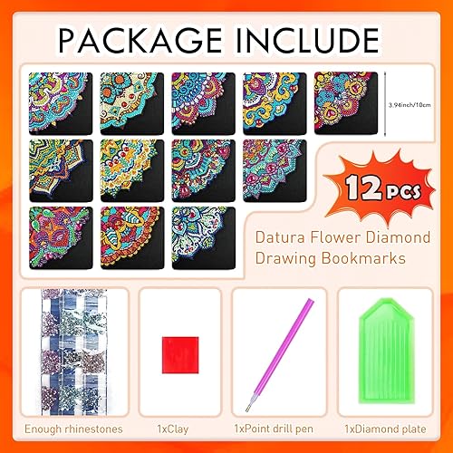 12 marcapáginas de arte con diamantes en la esquina 5D, marcas de libro hechas a mano, triangulares, regalos para amantes de los libros, regalos