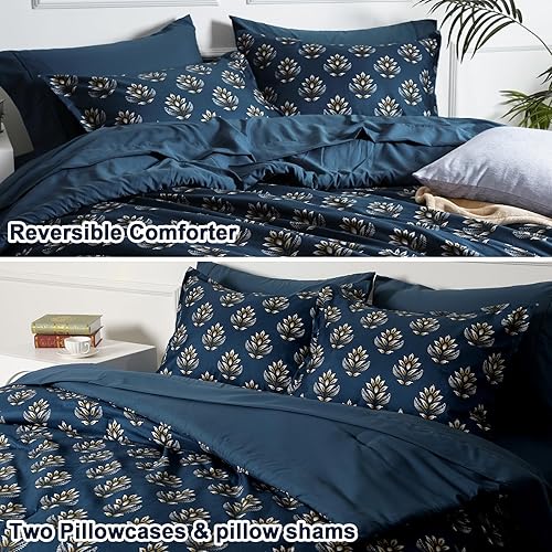 Miniatura 7 de PHF Juego de edredón de 7 piezas tamaño Queen, ultra suave, edredón y sábanas en una bolsa, juego de ropa de cama reversible de cachemira que