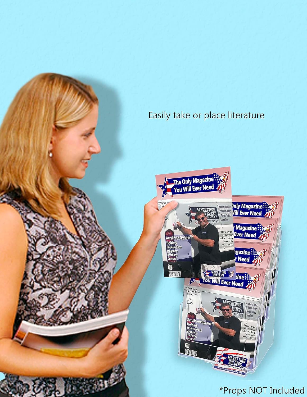 Brochure Holder with Hardware and 3.5" x 2" Card Slot 4 Tiered Clear Acrylic Display for 4" Trifolds or 8.5" Flyers for Reception Areas and Welcome Centers by Marketing Holders