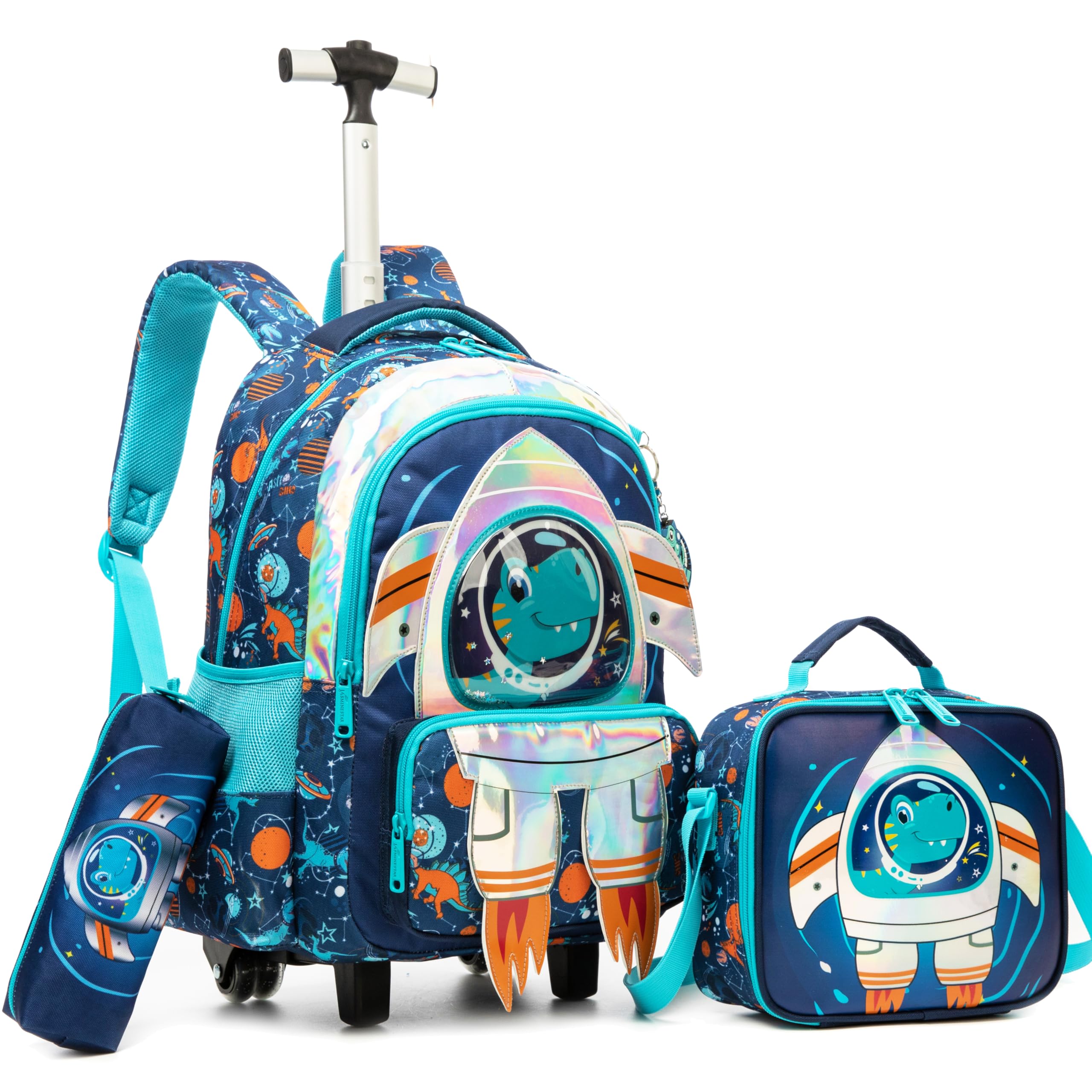 Meetbelify Kids Rolling Backpack with Wheels for Boys Elementary Students Kids Travel Luggage Carry on School Backpack for Boys Ages 6-8