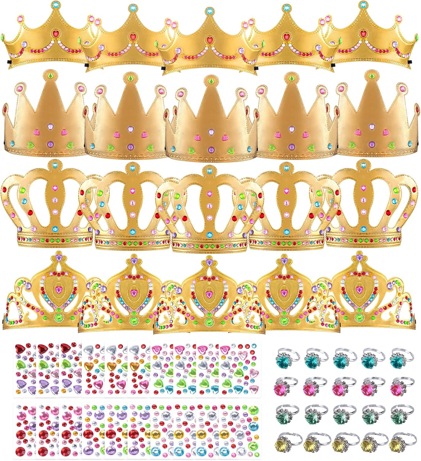 60 Pieces Gold Foam Crowns Princess Crown Craft Diy Princess Tiaras Crowns with Diamond Sticker Gem Rings Making Crown Kits for Birthday Party Favor Supplies