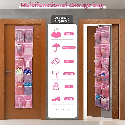 Miniatura 7 de Organizador de zapatos colgante sobre la puerta, 12 bolsillos grandes, paquete de 2