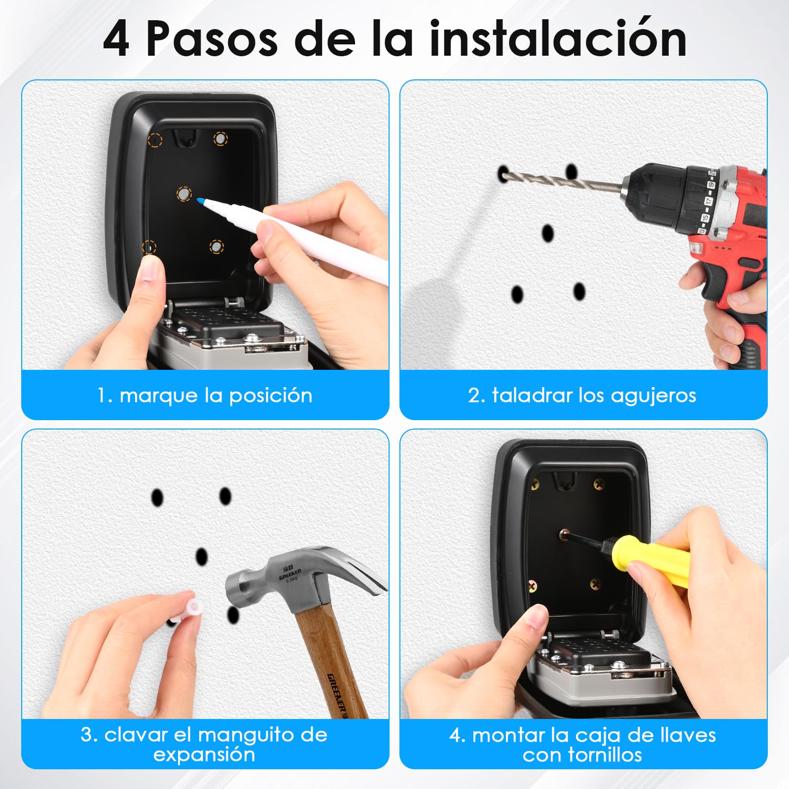 Cajetin para Llaves con Código 12 Dígitos, Caja Fuerte Exterior Grande para Pared, Ultra Resistente e Impermeable, Seguro para Llaves de Hogar, Oficina, Garaje o Escuela