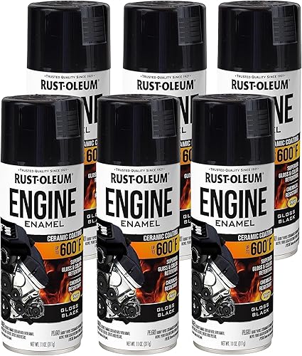 Rust-Oleum 363567-6PK Pintura en aerosol de esmalte para motor, 11 onzas, negro brillante, (paquete de 6)