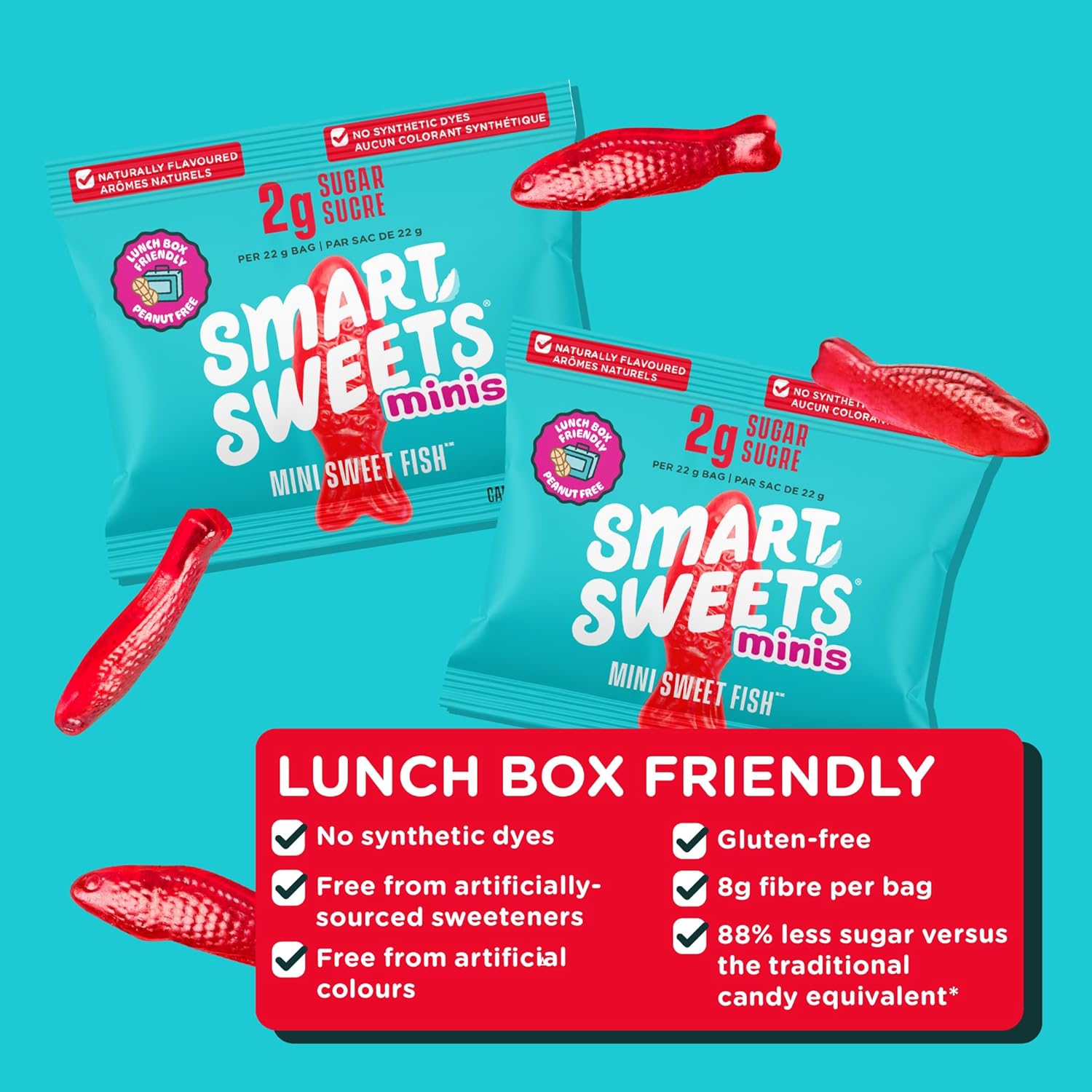 SmartSweets Minis Sweet Fish, Gluten Free, Plant Based Gummies, Healthy Snacks for Adults & Kids, Fun Chewy Candy, Low Calorie, Low Sugar Snack, No Artificial Sweeteners, Non GMO, 22g Bags, 8 Pack - Image 7