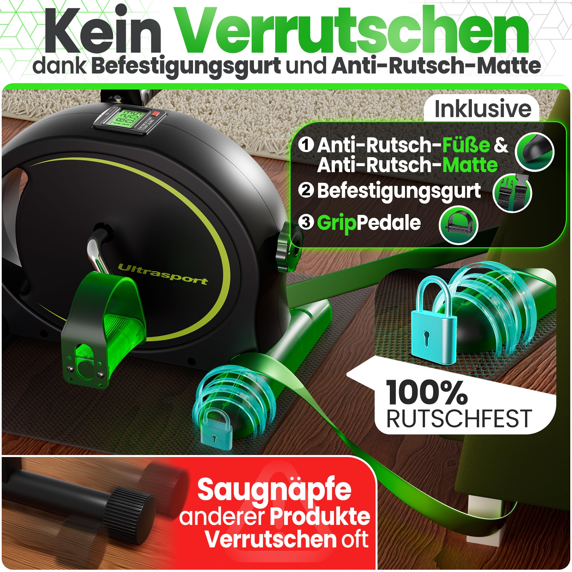 Ultrasport Pedaltrainer Deskbike Schreibtisch Fahrrad Arm- und Beintrainer inkl. Antirutsch-Matte CE Zertifiziert