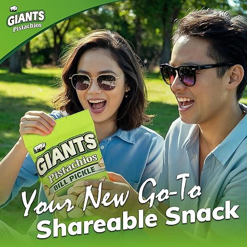 Miniatura 5 de GIANTS - Pistachos de pepinillo con eneldo, bocadillos saludables, paquetes individuales de pistachos In Shell, aperitivo alto en proteínas,