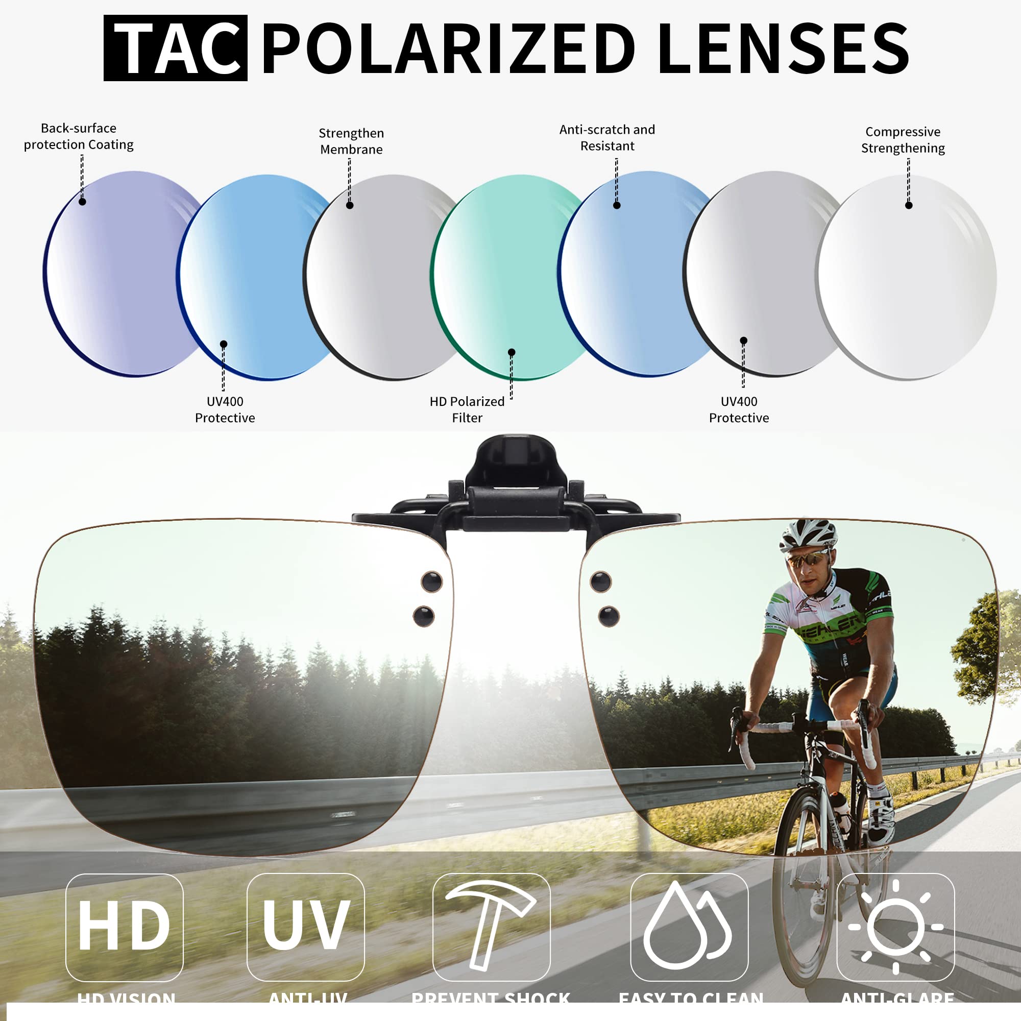 JM Clip Occhiali da Sole Polarizzata con Lenti Flip Up Senza Montatura per Occhiali da Vista…
