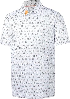 Mens Golf Shirt Moisture Wicking Dry Fit Print Performance Short Sleeve Polo Shirts for Men