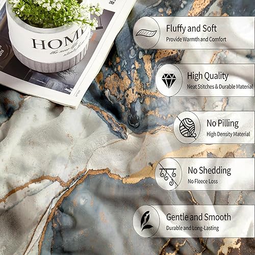 Miniatura 4 de Manta de invierno y otoño para sofá de 60 x 80 pulgadas, manta de franela de forro polar acogedora estilo mármol, manta suave para cama o cama,