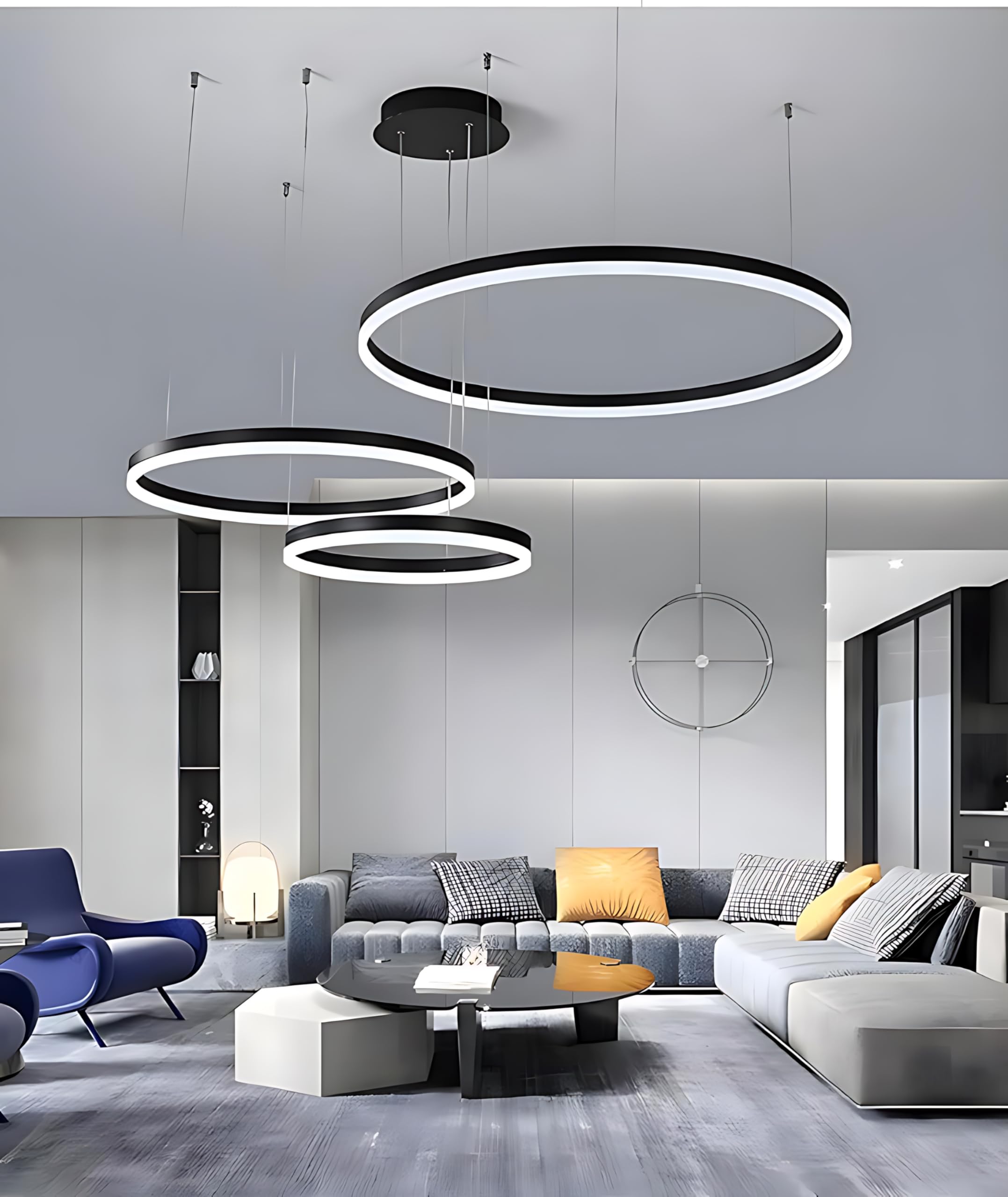 LED Pendelleuchte Dimmbar, Wohnzimmerlamp, Moderne Ring-Hängeleuchte 3000K-6000K, Pendellampe LED Leuchtring Wohnzimmer Esszimmer Hängelampe, Aluminium Kronleuchter Mit Fernbedienung (Color : N