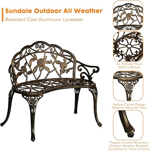 Miniatura 4 de Sundale Outdoor Juego de 4 piezas de estilo bistró, de aluminio fundido, sillas de sofá biplaza resistentes a todo tipo de clima, acabado antiguo,