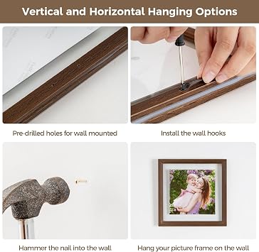 Solid Oak Wood Floating Picture Frame 11x14 & Double Tempered Glass, Walnut