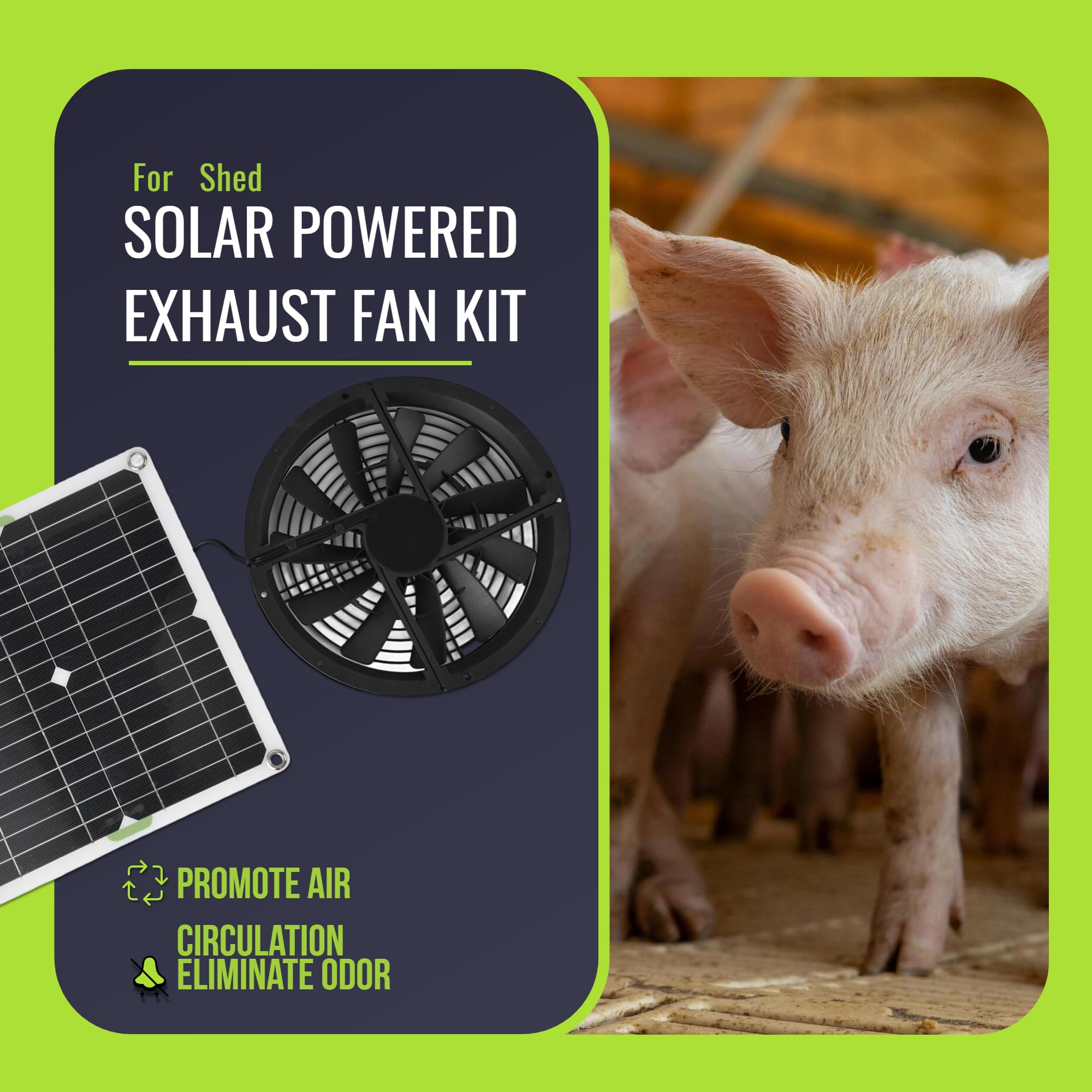 Kit de panneau solaire de 25,4 cm 100 W - Étanche - Panneau solaire rond - Ventilateur d'échappement pour poulailler, serre et abri de jardin