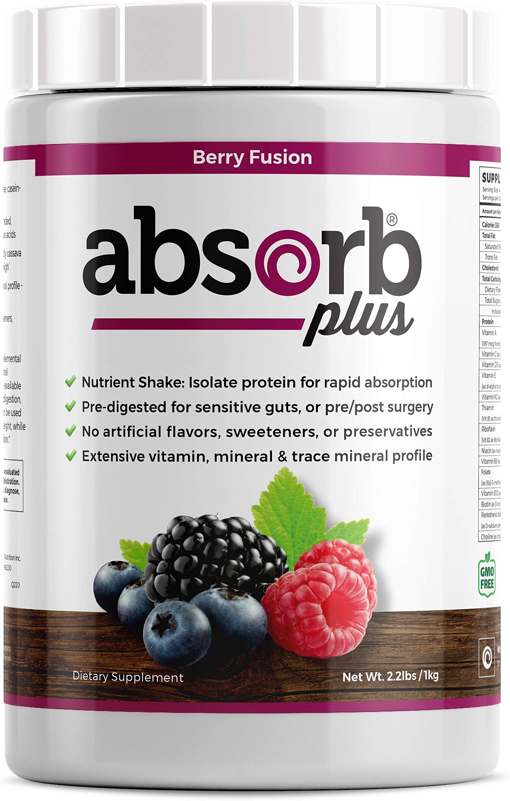 Isolate Protein - Diet Supplement for Improved Gut Health, Extra Nutritional Support, Non-GMO, Gluten-Free, Lactose-Free, Casein-Free (2.2 Lbs, Berry Fusion)