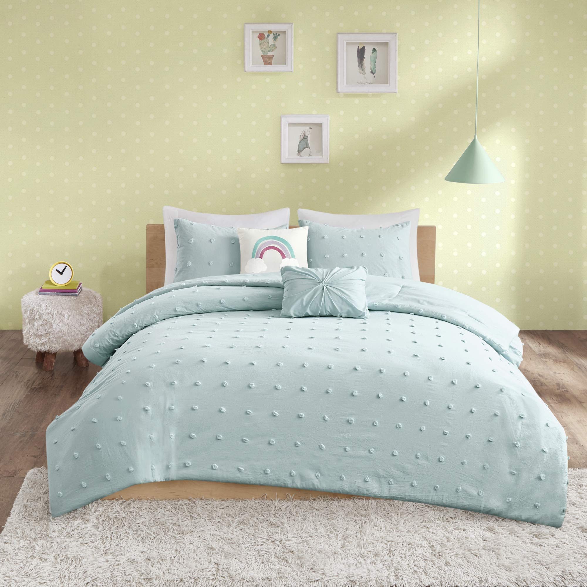 Urban Habitat Kids Callie Cotton Jacquard Pom Comforter Set, Full/Queen, Aqua