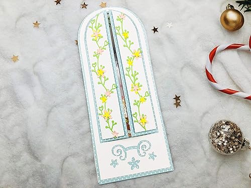 Miniatura 3 de Alinacutle Marco de tarjetas Slimline Vintage para ventana troquelada y sellos transparentes, juegos de troqueles de metal para manualidades