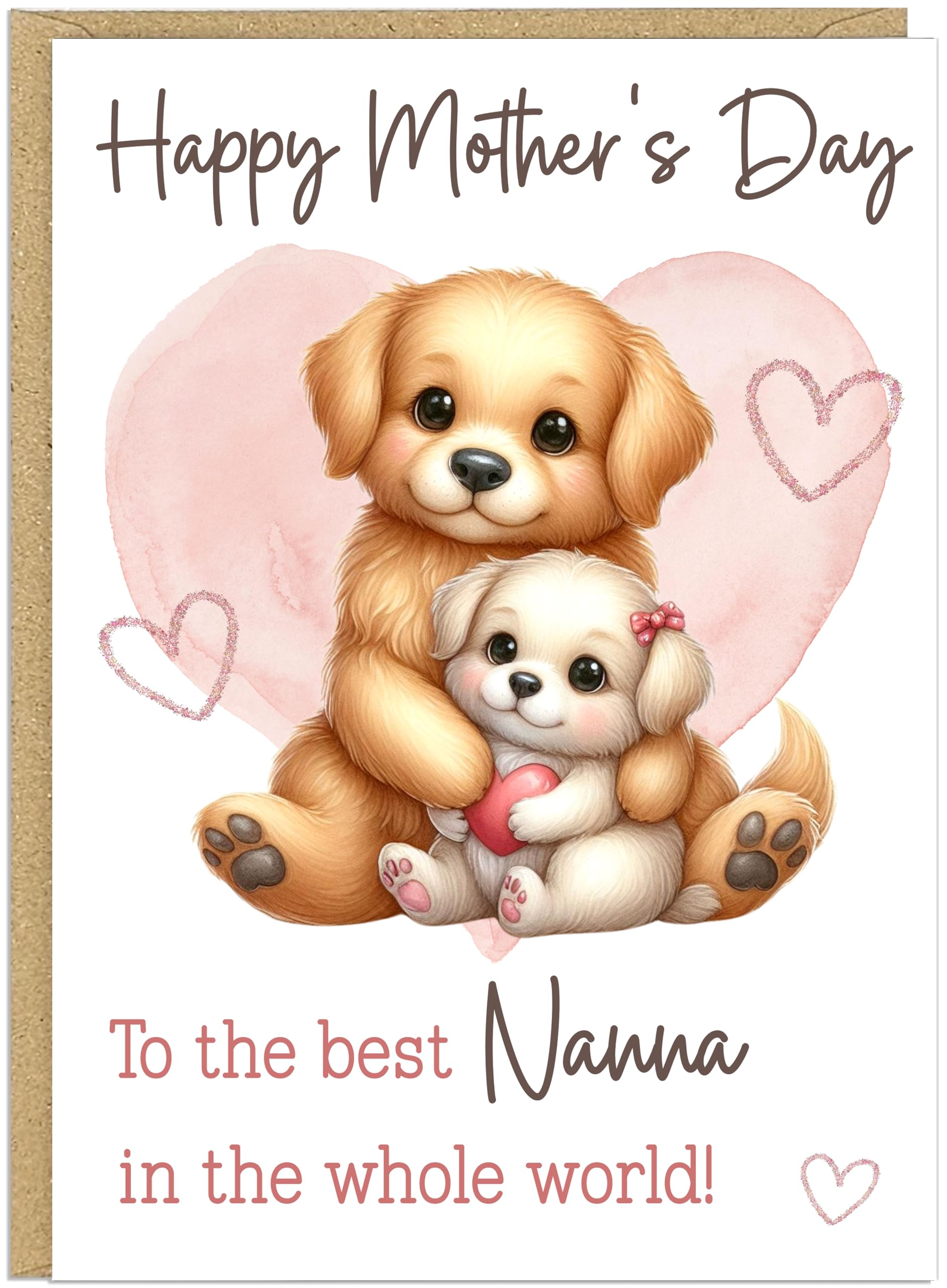 Personalised Happy Mother's Day Greeting Cards Custom Own Name For Mummy Mum Grandma Nanny Nan Best in World Cute Heart Animal Designs in A5 (Dogs)