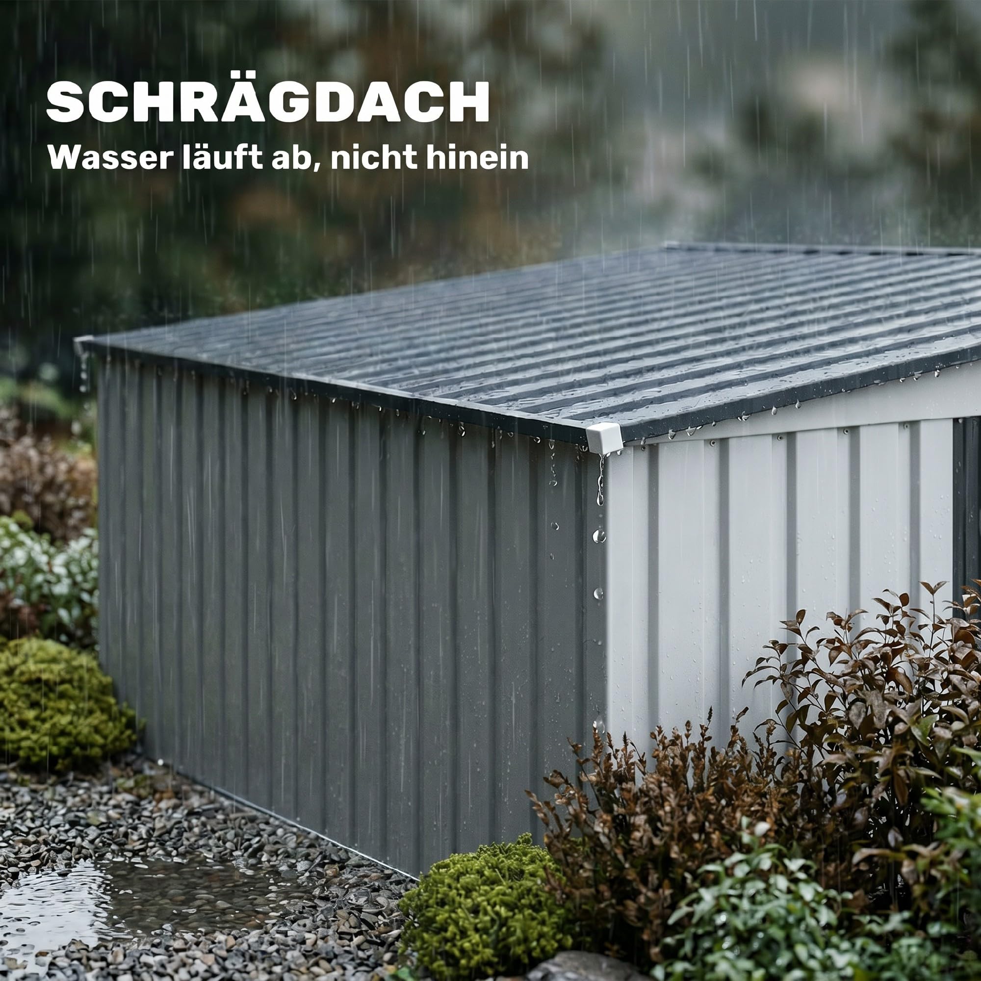 Outsunny Metall Gerätehaus 2,81m² 154x206,5x181 cm Wetterfestes Gartenhaus mit Pultdach und Fundament, Geräteschuppen mit Schiebetür, Weiß