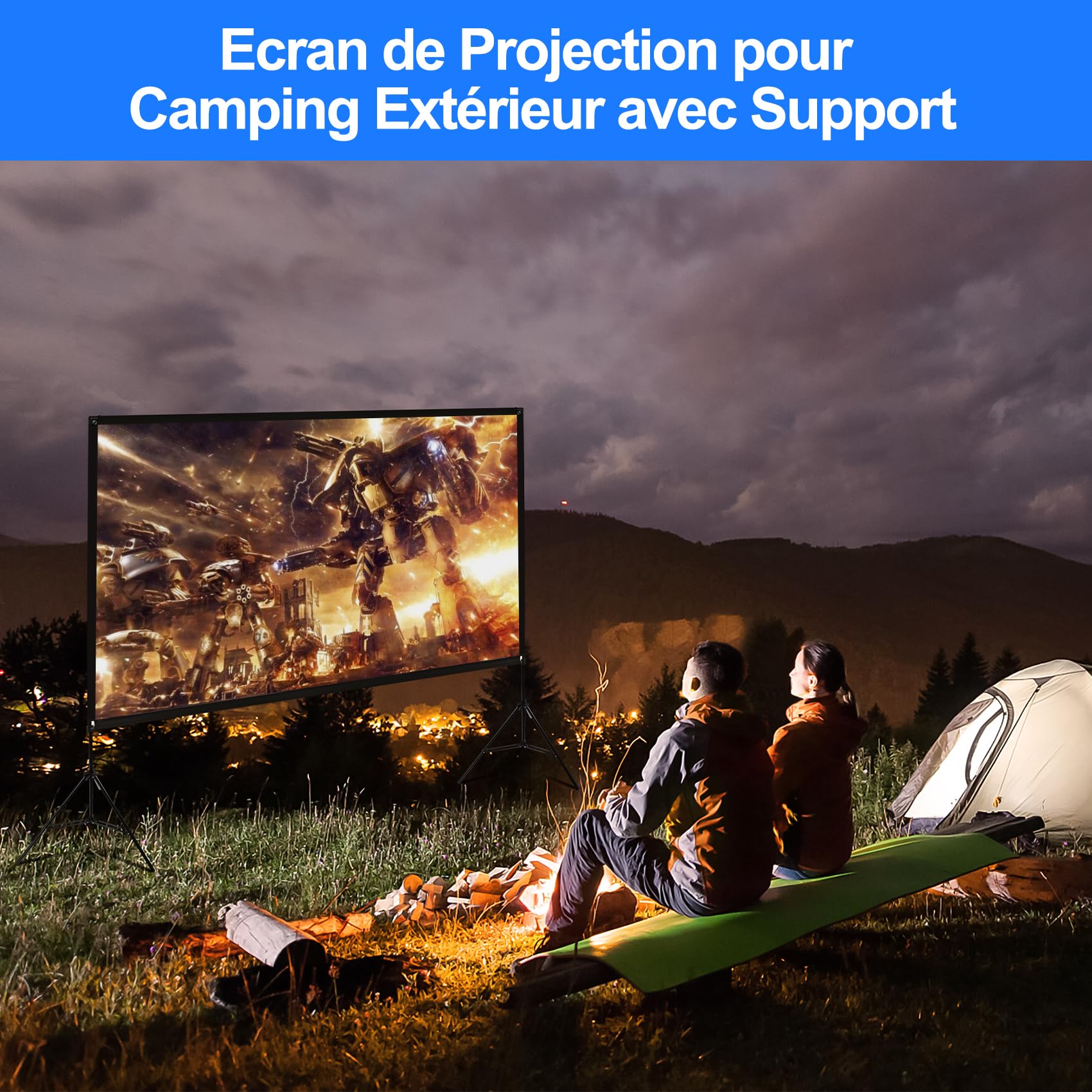 VISULAPEX Écran de Projection 120" 4K HD 16:9 Pliable sur Pied avec Sac Portatif