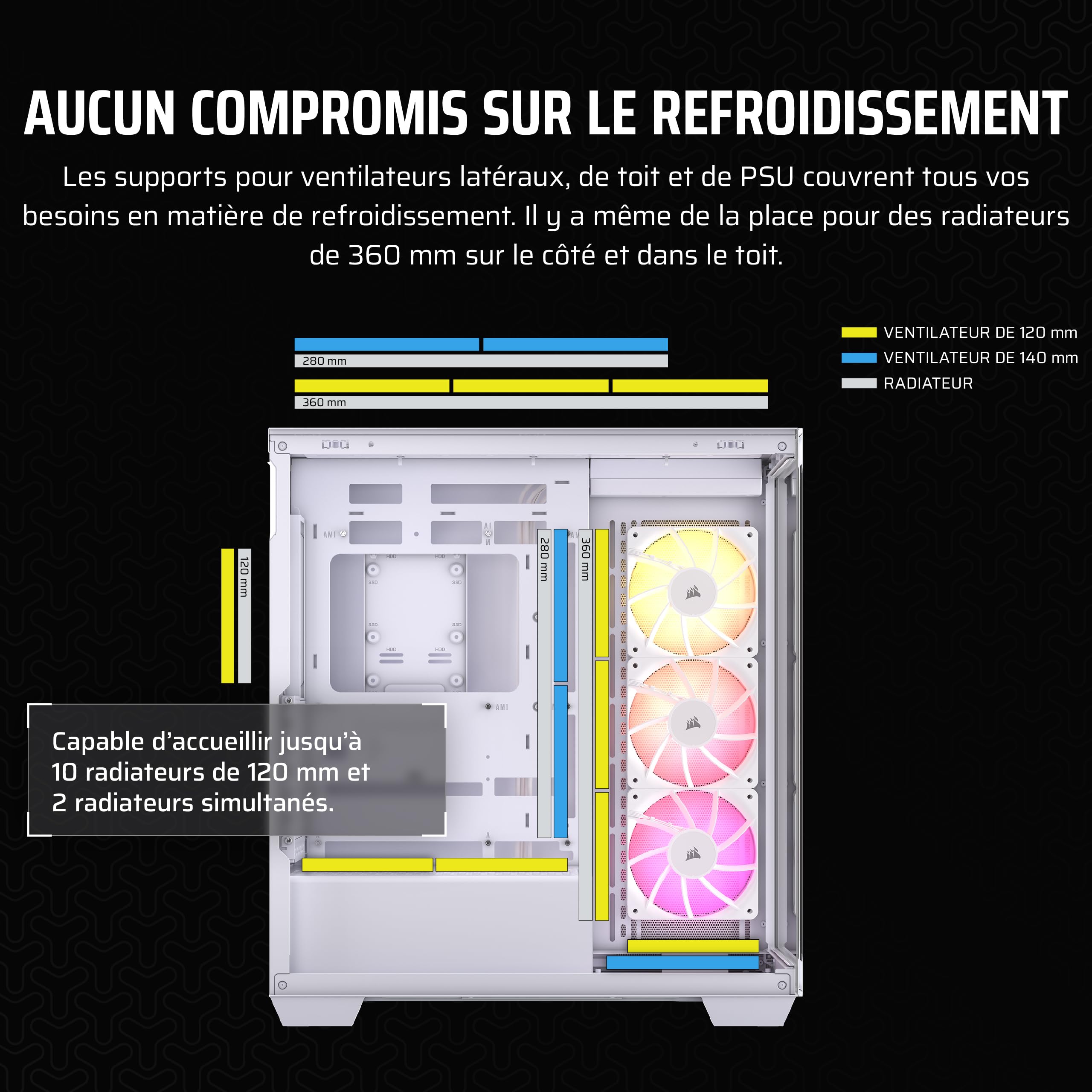 CORSAIR 3500X ARGB Boîtier PC ATX Mid-Tower à Double Chambre – Verre Trempé Panoramique - Connexion Inversée Compatible avec La Carte Mère –3X Ventilateurs CORSAIR RS120 ARGB Inclus – Blanc