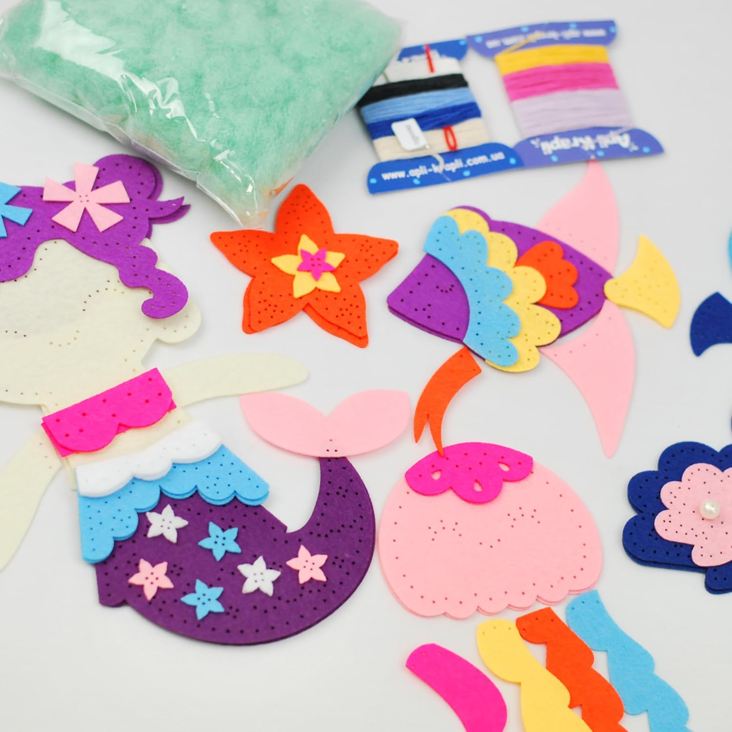 Wise Elk APLI Krapli DIY Sewing Kit for Kids – Make 6 Mini Mermaid Plush Toys – Pre-Cut Pieces, Thread, Plastic Needle & Stuffing – Ages 7–12