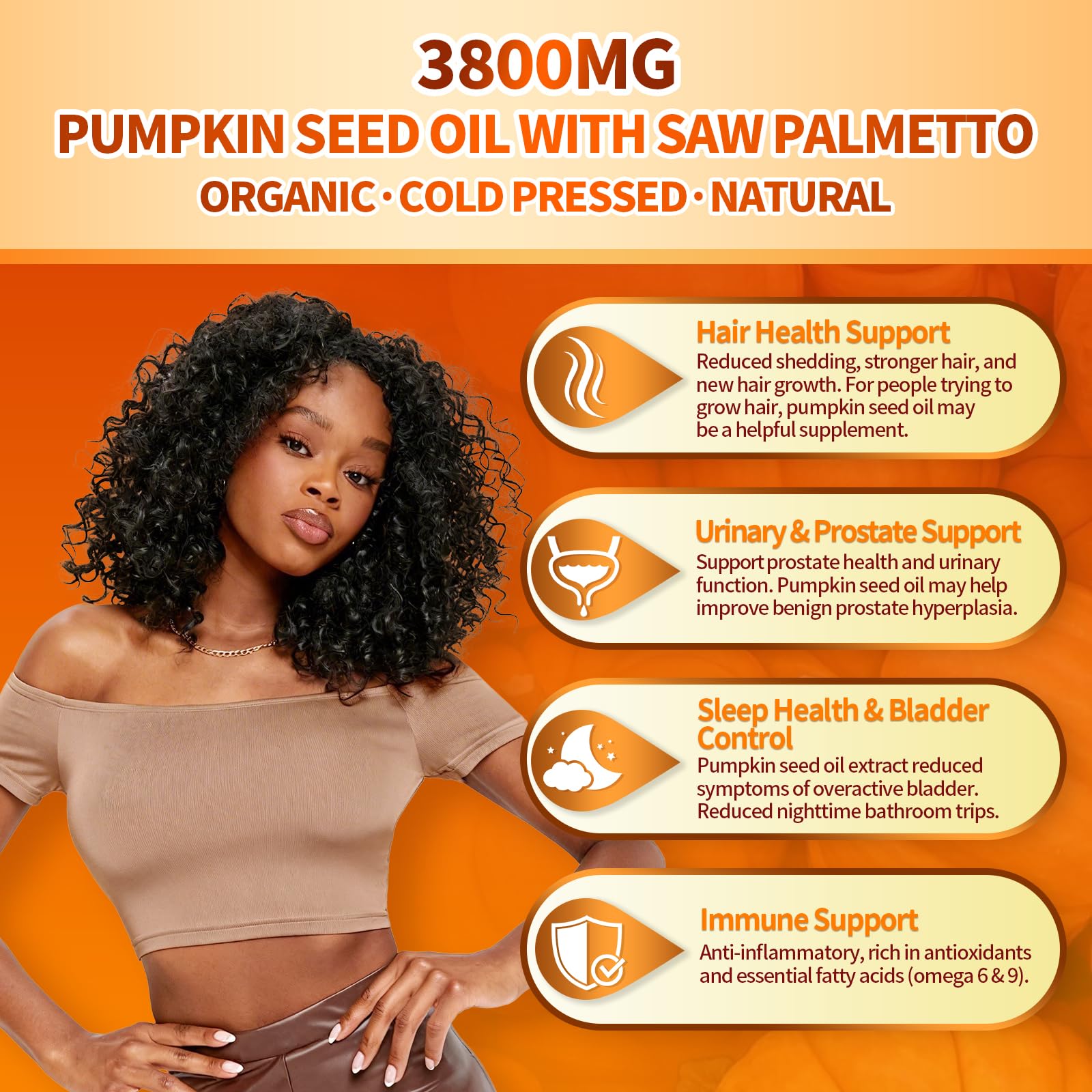 VivoNu Huile de Pépins de Courge - Saw Palmetto & pumpkin seed oil - 3000 mg - soutient la croissance des cheveux, soutient la santé de la Prostate - 300 unité - Sans Soja, Sans Gluten & Sans OGM