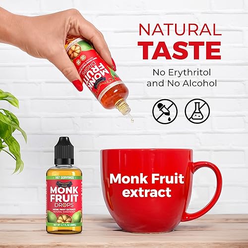 Miniatura 3 de 100% Pure Monk Fruit Extract (6 Drops  1 Tsp of Sugar) Zero Calories, Non-GMO, No Fillers - Liquid Monk Fruit Sweetener No Erythritol - Monk Fruit