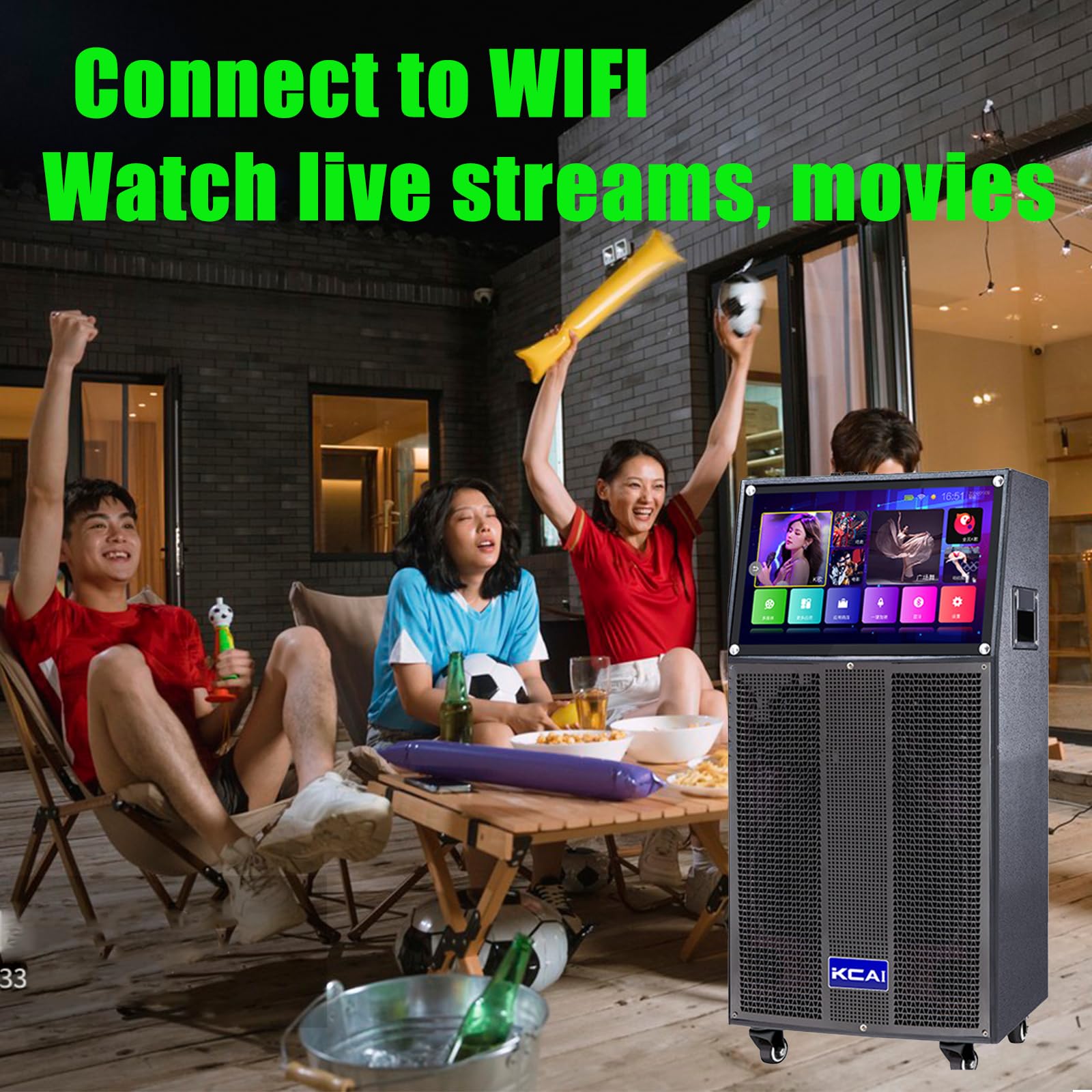 Outdoor quadrato danza, canto, guardare film, audio touch screen portatile con Bluetooth schermo del telefono cellulare proiezione karaoke macchina set