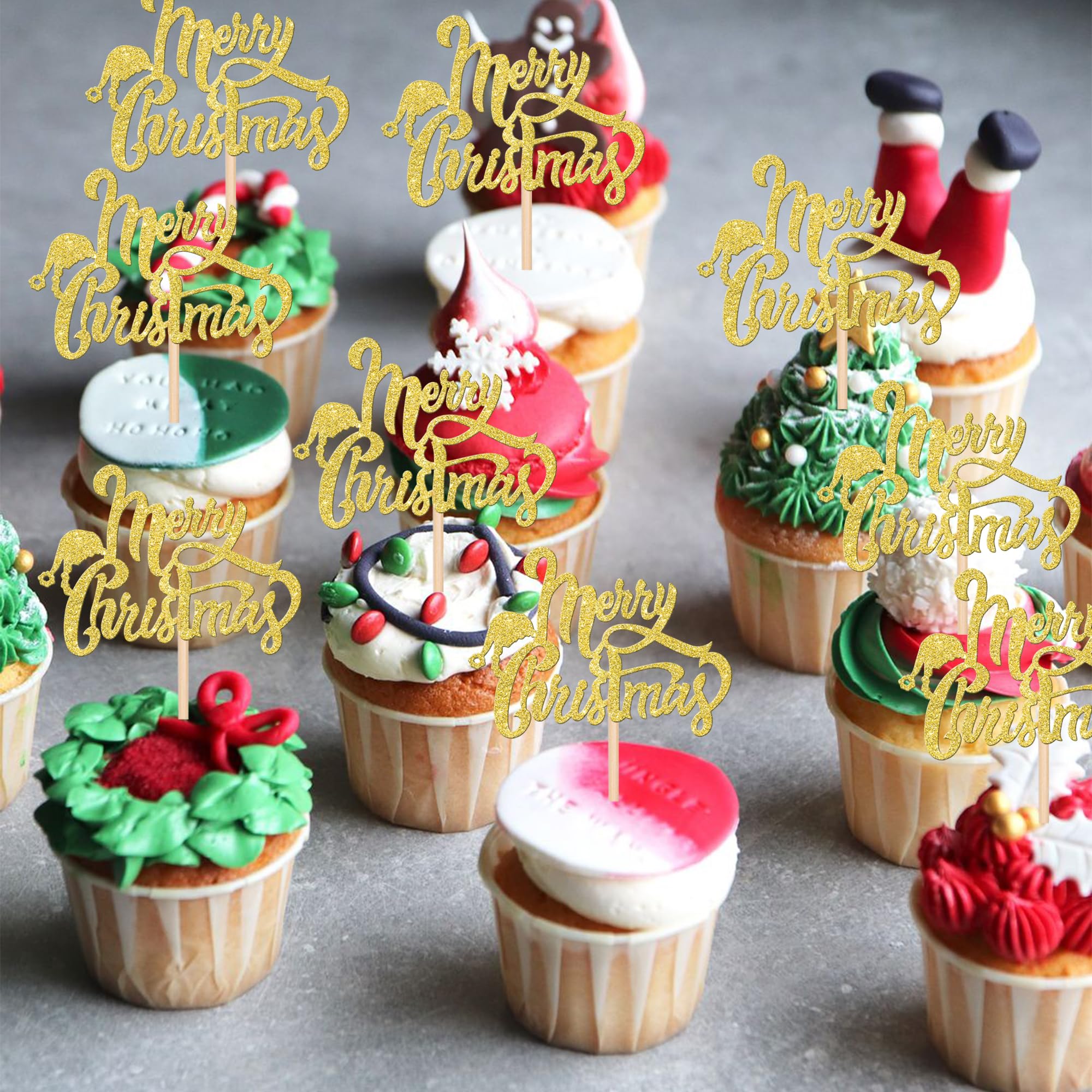 FEPITO Cupcake-toppers, 60 stuks met vrolijke kerstmotieven voor Kerstmis, taartdecoratie, kerstfeest, feestdagen FEPITO Cupcake-toppers, 60 stuks met vrolijke kerstmotieven voor Kerstmis, taartdecoratie, kerstfeest, feestdagen