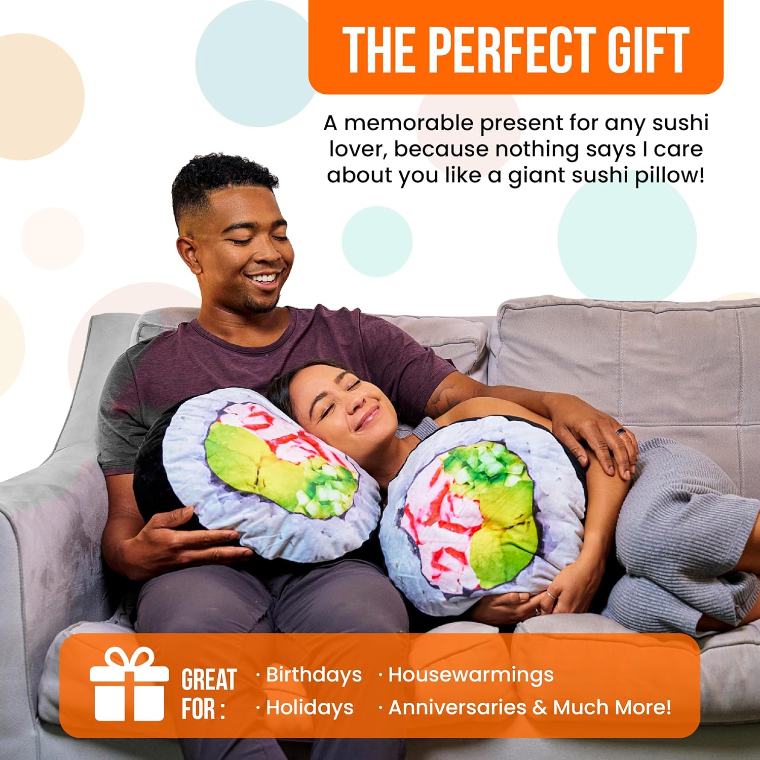 Sushi Pillow for Bed, Sofa, Couch, 14" Soft, Plush Sushi Roll Cushion Comfortable for Home, Cute Pillows Japanese Sushi Gifts, Realistic Funny Pillow Gag Gift for Sushi Lovers, California Roll