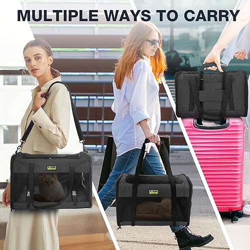 Miniatura 26 de Transportador de gatos para 2 gatos/gatitos, transportador de mascotas para gatos, cachorros, perros pequeños y conejos, bolsa de viaje plegable
