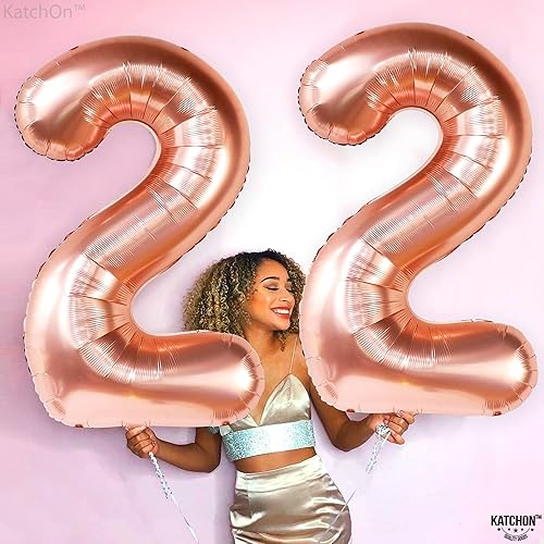Miniatura 3 de KatchOn, Globos de oro rosa con el número 22, 40 pulgadas, globos de números 22 para decoraciones de cumpleaños de oro rosa para hombres, globos del